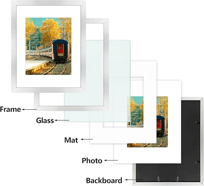 Golden State Art, 11x14 Picture Frame with Mat for 8x10 - High Definition Glass Wall Mounting Horizontal Vertical Display (Silver, 2 Pack)