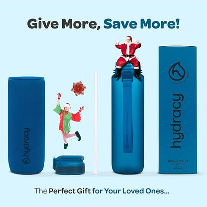 Hydracy Water Bottle with Time Marker -Large BPA Free Water Bottle & No Sweat Sleeve -Leak Proof Gym Bottle with Fruit Infuser Strainer & Times to Drink -Ideal for Fitness Sports & Outdoors