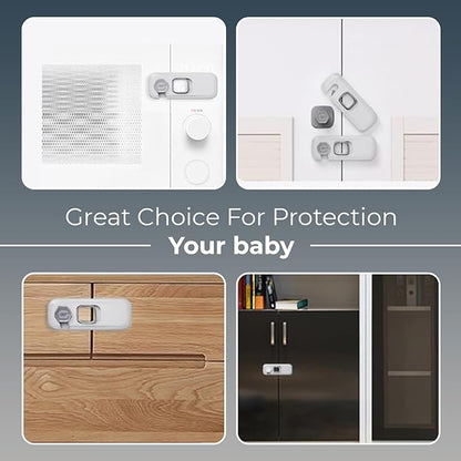 6-Pack Child Proof Refrigerator Lock, Cabinet Lock Baby Proofing, Fridge Locks for Kids with Self Adhesive Latches, Child Safety Locks for Doors, Drawers, Oven, Dishwasher, RV Refrigerator (Grey)
