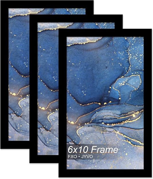6x10 Picture Frame Set of 3, Black Frame for 6 x 10 Inch Picture Poster Photo, Light Weight and High Transparent 6 by 10 Frame for Wall - 3 Pack/Black/6"x10"