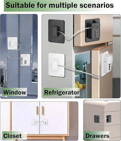 2 Pack Refrigerator Locks with 3 Digit Code, Easy Install Fridge Lock Combination, Premium Freezer Lock, Child Proof Cabinet Locks for Refrigerators, Drawers, Closets, Windows (White)