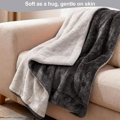 Electric Heated Blanket Throw 50''x60'' – Soft Dual-Sided Flannel, 12 Heat Settings, Smart Timer, ETL & FCC Certified, Machine Washable (Deep Gray & Light Gray)