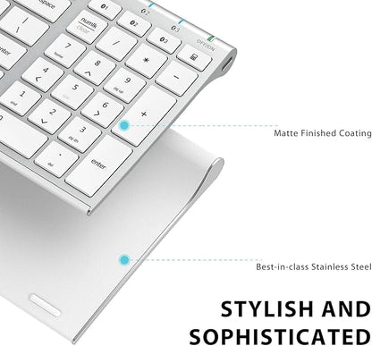 iClever BK10 Bluetooth Keyboard, Universal Bluetooth 5.1 Wireless Keyboard with Number Pad, Ergonomic Design, Multi-Device Compatibility, Stable Connection for Mac, iPad, iPhone, Android, Windows