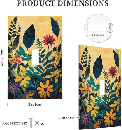 Abstract Minimalist Floral Botanical Boho Flower Single Toggle Light Switch Cover plate Outlet Cover Decorative Switchplate Wall Plates Electrical Panel Cover for Bathroom Living Room 5 X 3 IN