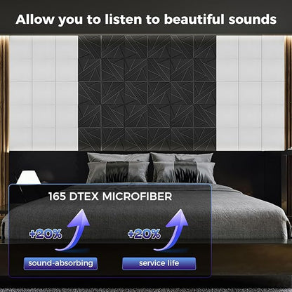 10 pcs 165dtex Microfiber Acoustic Panels ，Self-Adhesive Soundproof Wall Panels, 12 x 12 x 0.4 in Sound Proof Foam Panels for Walls, High Density, Noise Dampening Panels for Home Studio（White）