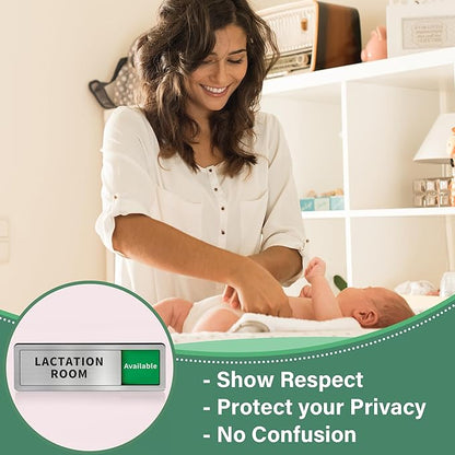 Lactation Room Door Sign with Slider, Do Not Disturb Privacy Office Sign, In Use/Available Acrylic Sliding Indicator for Business Hospital Home, Brushed Silver 8" x 2.6"
