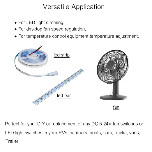 DC 12V Knob LED Dimmer Switch, 5-24V 5A Rotary Control DC Motor Speed Controller Universal, Stepless Dimming for LED Strip Light/Fan, Black