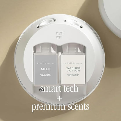 Pura Smart Home Fragrance Device Starter Set - Pura 4 - Scent Diffuser for Home - Includes Fragrance Aroma Diffuser - Square Box, Milk and Washed Cotton Scent Refills