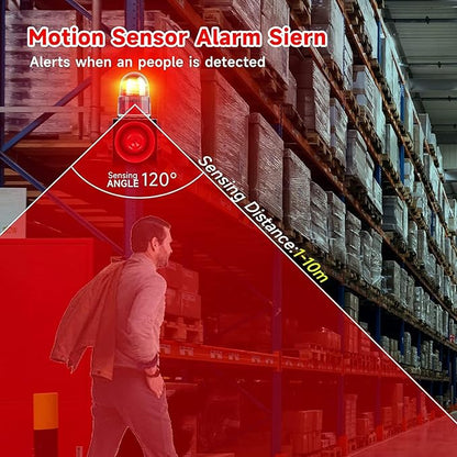 Motion Sensor Alarm Siren Waterproof 25 Watts LED Strobe Sirens with 120dB Volume Horn 12 Tones Adjustable for Warhouse, Factory and School AC380V SLA-01W