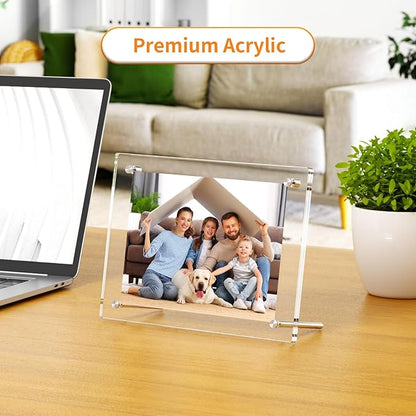 AITEE 4x6 Acrylic Picture Frames 2 Pack, Clear Desk Picture Frames with Stand, Modern Frameless Floating Frames Lucite Transparent Square Cubes Frame for Wall & Desktop Display Gift for Home Office