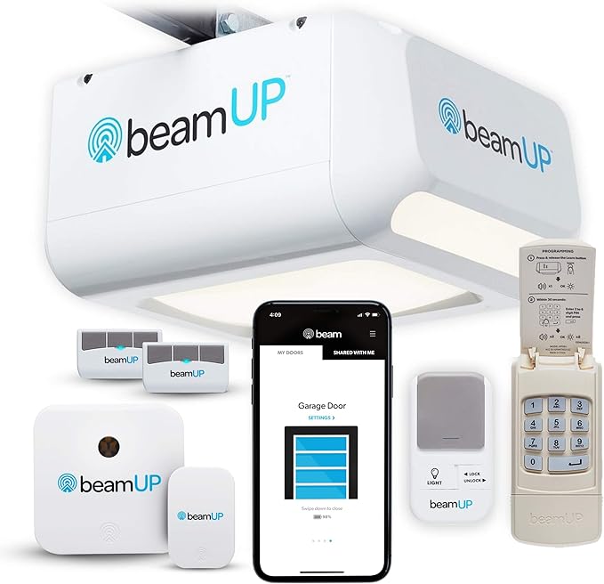 Centurion BU800 Two Car Smart Garage Door Opener, Ultra-Reliable 1-1/4 Horsepower Equivalent DC Motor, Integrated Edge-to-Edge 3000-Lumen LED, with Beam Home App for Smart Garage Control, White