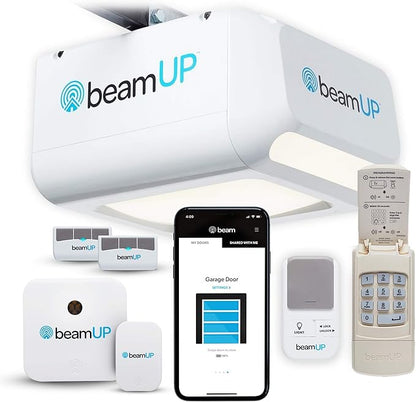 Centurion BU800 Two Car Smart Garage Door Opener, Ultra-Reliable 1-1/4 Horsepower Equivalent DC Motor, Integrated Edge-to-Edge 3000-Lumen LED, with Beam Home App for Smart Garage Control, White