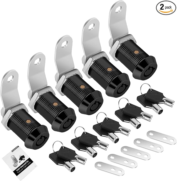 5 Pack Cabinet Lock with Keys, 1" RV Storage Locks Keyed Alike, RV Locks for Storage Door, Camper Toolbox RV Cam Locks with Manual(Black, 5Pack, 1 Inch)