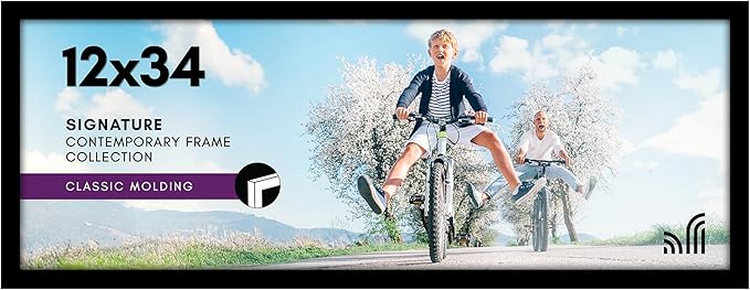 Americanflat 12x34 Poster Frame with Polished Plexiglass - Signature Collection - Gallery-Style Frames Made of Engineered Wood - Photo Frame for Wall Display - Black