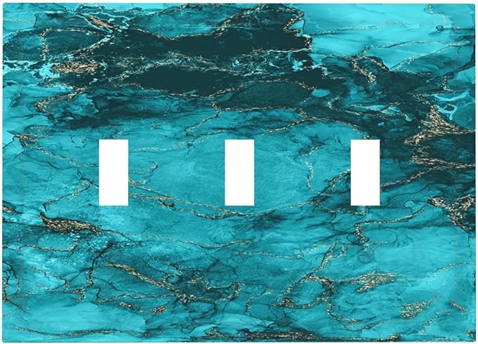 Decorative Light Switch Plate Covers Modern Abstract Turquoise Blue Marble Texture 3 Gang Artistic Wall Plate Unique Triple Toggle Light Switch Covers for Bathroom Home Decor