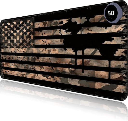 Heated Mouse Pad with 3 Levels Heated & 3 Hours Auto Shut-Off Mouse Pad for Warming Hands in Office Home, 23.6" x 14.2"Large Safe Desk Mat Hand Warmer，Vintage Flag