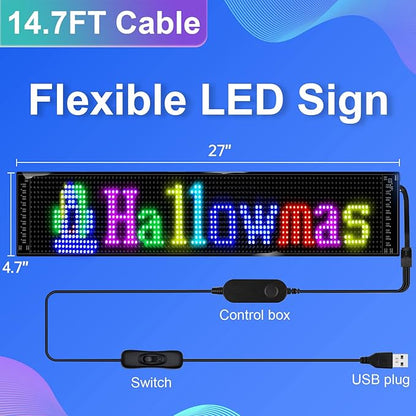 Programmable LED Sign,Scrolling Flexible Advertising Digital Signs,LED Car Sign,Control by Bluetooth APP Control,DIY Design Text, Patterns, Animations