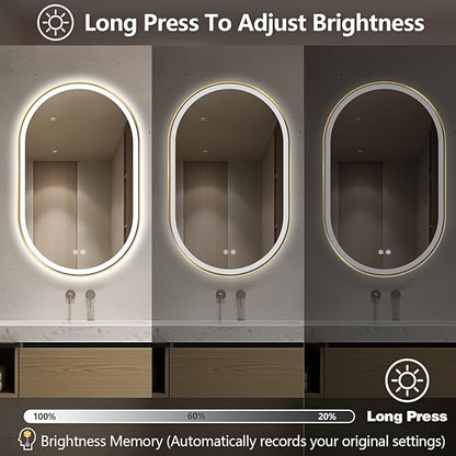 Niccy Oval LED Mirror for Bathroom, 48x30 Front Lit + Backlit Vanity Mirrors with Light Anti-Fog, Shatter-Proof, 3 Colors, Makeup Mirror with Old Gold Frame (Horizontal/Vertical)