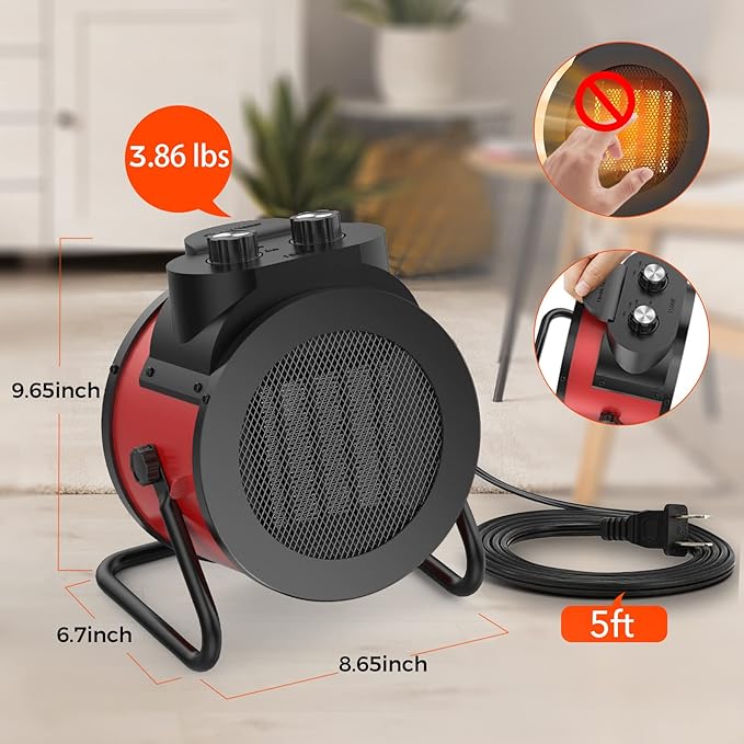 1500W Electric Space Heater with 90 Adjustable Angle, Overheat Protection, Heater for Garage, Office, Indoor Use