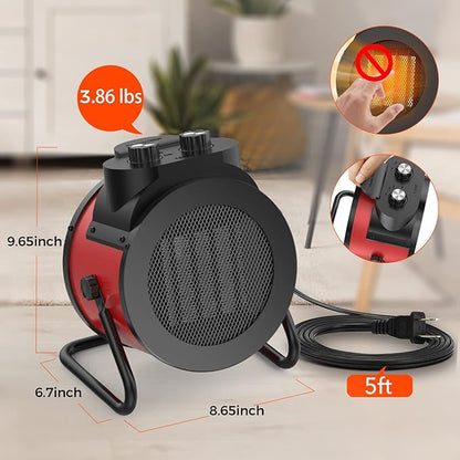 1500W Electric Space Heater with 90 Adjustable Angle, Overheat Protection, Heater for Garage, Office, Indoor Use