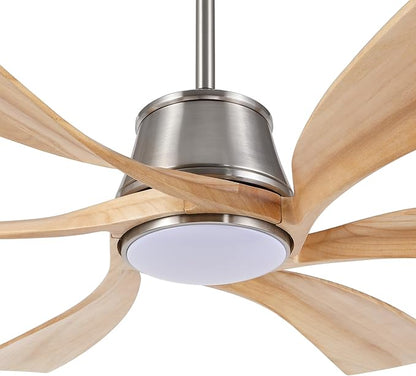 WINGBO 60" Smart Ceiling Fan with Light, Dimmable LED Light, 6-Speed Remote/APP/Voice Control, Solid Wood Blades Fan for Bedroom/Living Room/Shop Works with Alexa or Google Assistant Light Wood Color