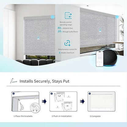 Motorized Blinds with Remote Custom Size Blackout Smart Roller Shades Compatible with Alexa Google, Electric Blinds for Windows