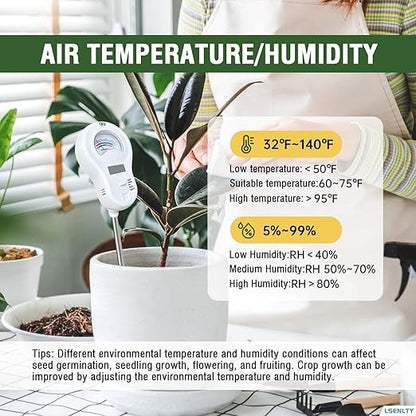 Soil Moisture Meter, 6-in-1 Soil pH Meter, Measures Temperature, Humidity, Light Intensity, nutrients, pH, and Ambient Humidity. Suitable for Horticulture, lawns, and Agriculture