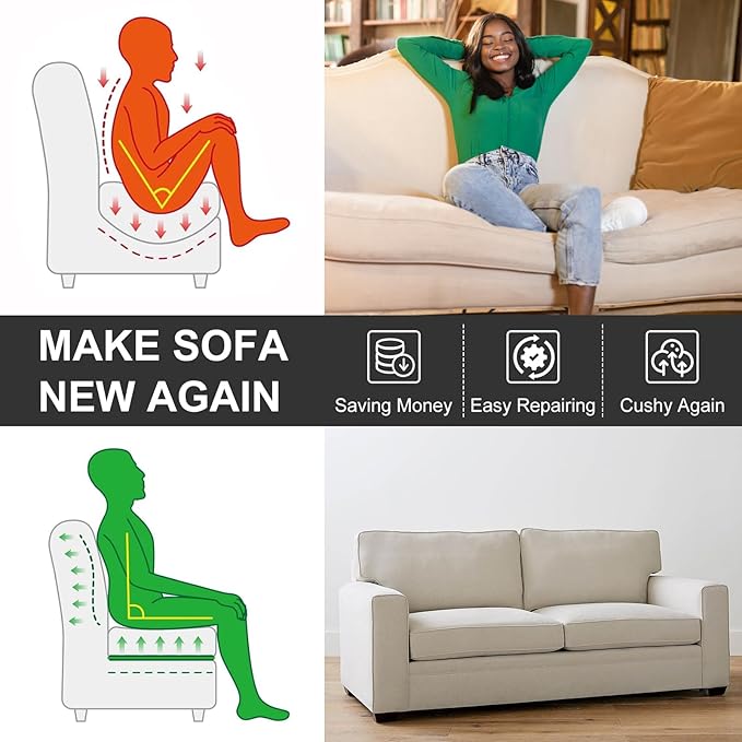 HAVARGO Couch Cushion Support for Sagging Seat 20X20X2 Inches Couch Supports for Sagging Cushions, High Density Foam Sofa Cushion Support with Anti Slip Mesh Fabric Light Grey Set of 3