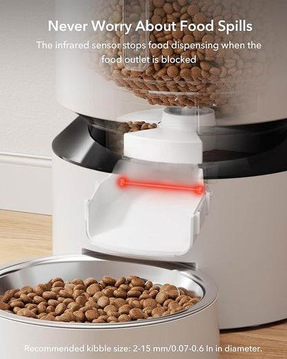 PETLIBRO Automatic Cat Feeder, Automatic Dog Food Dispenser with Freshness Preservation, 5L Timed Pet Feeders for Dry Food, Up to 6 Meals Per Day, Granary 5L Basic Button Type White
