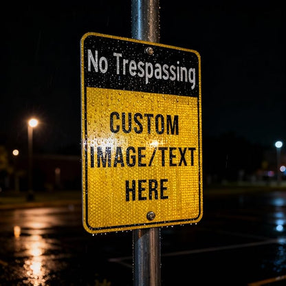 Custom No Trespassing Sign for Private Property – 12x16 Inch Durable Aluminum, Rust-Free, Weatherproof Outdoor Safety Sign, Reflective Option, Glow-in-the-Dark, Single/Double Sided