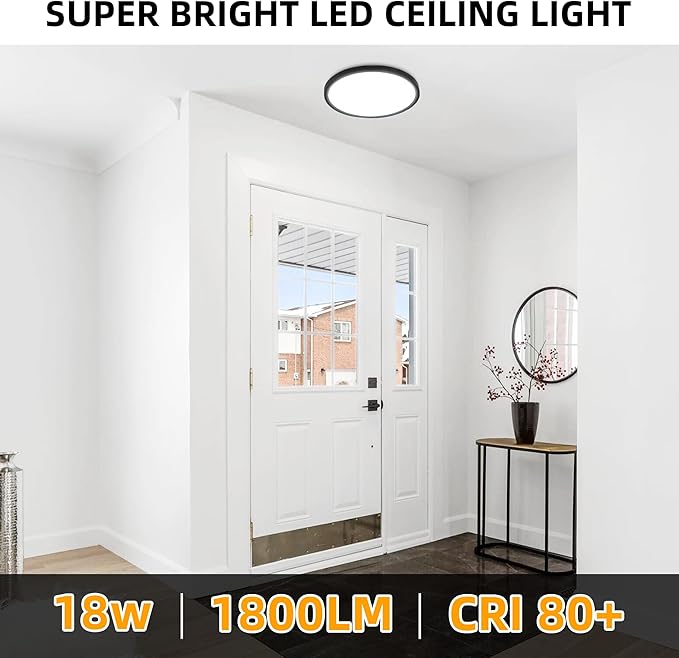 Hlite 6pack 9 Inch Flush Mount LED Ceiling Light Fixture,18W 1800LM Super Slim Light Fixtures Ceiling Mount 3000K/4000K/5000K 3CCT Selectable,Light Fixtures for Kitchen,Bedroom(Black)