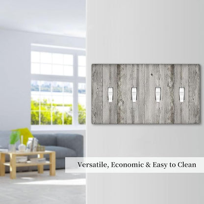 Light Switch Covers Farmhouse Rustic Grey Barn Door Wood Quad Toggle Electrical Faceplate 4 Gang Wall Plate Decorative Switch Plates for Bedroom Cabin Decor