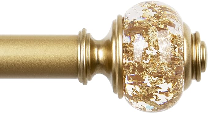 1 Inch Gold Curtain Rods for Windows 140 to 195 Inches (6 to 12 ft), USFOOK Telescoping Single Drapery Rod, Decorative Curtain Rod with Luxury Translucent Finials