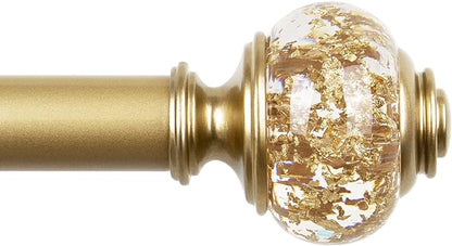 1 Inch Gold Curtain Rods for Windows 140 to 195 Inches (6 to 12 ft), USFOOK Telescoping Single Drapery Rod, Decorative Curtain Rod with Luxury Translucent Finials