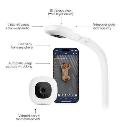 Nanit Essentials Smart Baby Monitor with Floor Stand – 1080p HD Wi-Fi Camera, Sensor-Free Breathing Monitoring, Sleep Tracking, Two-Way Audio, Night Vision, Motion & Cry Notifications, White