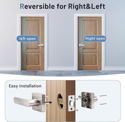 KNOBWELL 1 Pack Interior Door Handle,Satin Nickel Finish Door Levers, Passage Knob for Closet Hallway, Zinc Alloy Construction, 250,000-Cycle Durability