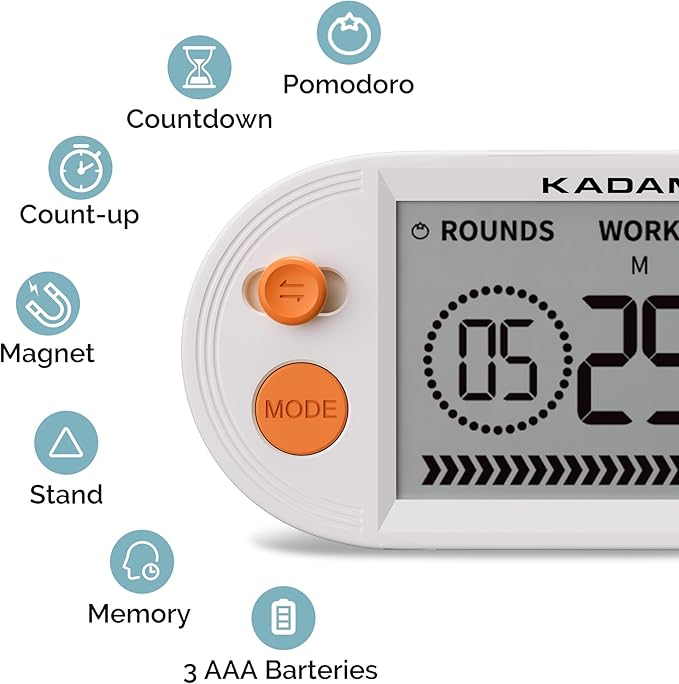 KADAMS Pomodoro Productivity Interval Timer - Countdown Stopwatch for Study, Yoga Gym Workouts Exercise HIIT Tabata with Magnets Stand (Orange)