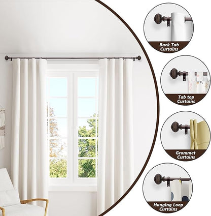 Bronze Curtain Rods for Windows 48 to 84 Inches, 1 Inch Adjustable Heavy Duty, Lantern Ball Finials, Window Treatment Single Rod Set