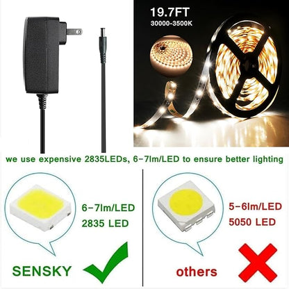 SENSKY Cabinet Lighting Kit Flexible LED Strip Lights Kit with Cabinet Sensor Switch for Gun Safe Cabinet Closet Pantry Wardrobe Lighting (6M)