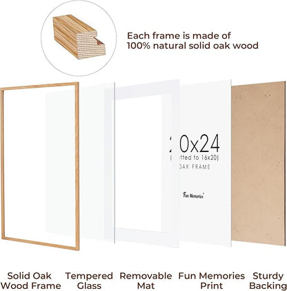 Rustic Oak Wooden Picture Frame, 20x24 with Tempered Glass, Matted to 16x20 (Natural Oak, 1 Pack)