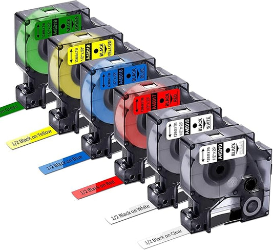 Freshworld 6-Pack Compatible with Dymo D1 Label Tape Replace for DYMO Label Maker Refills D1 45013 45010 45016 45017 45018 45019 Refills, for LabelManager 160 280 PnP 360D 210D 420P, 1/2 Inch x 23 Ft