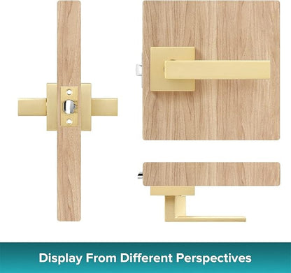 10 Pack Heavy Passage Door Levers Keyless Modern Stain Brass Door Lock Hardware, Left/Right Hand Reversible, Interior Locks for Hall or Closet Door Handles Non-Locking Lever Set