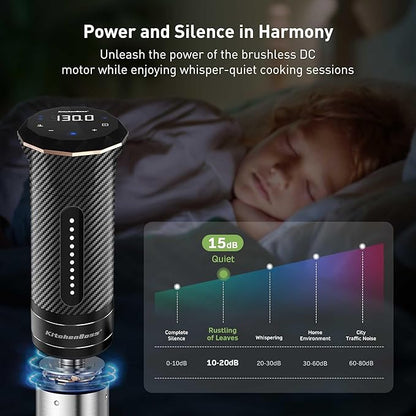 KitchenBoss Wifi Sous Vide Cooker: Ultra-quiet Sous Vide Machine Immersion Circulator APP Control, IPX7 Waterproof All-stainless Steel 1100W Sous Vide Precision Cooker Fast-Heating, Carbon Black