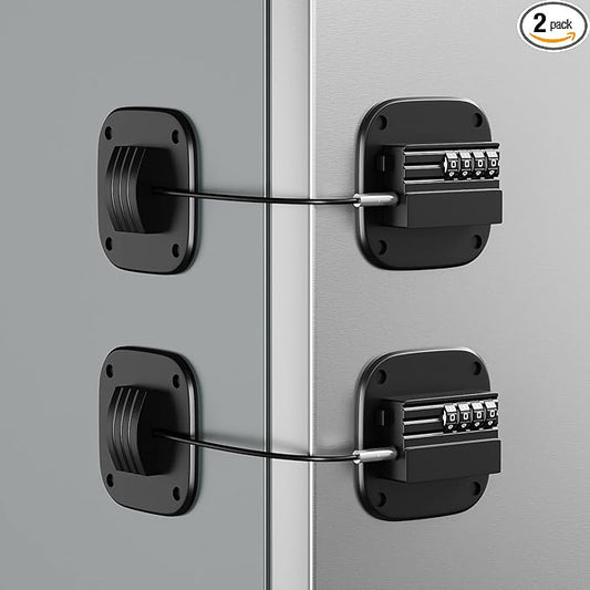 2 Pack Fridge Lock with Combination, No Key Required, Upgrade Refrigerator Lock with Adhesive and Screws, Freezer Cabinet Pantry Drawer Latch to Keep Door Closed, for Kids Adults Cats & Dogs, Black