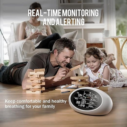 18 in 1 Air Quality Monitor Indoor, Portable CO2 Detector for CO2, Temperature (°F), Humidity, VOC, PM2.5, PM1.0, PM10 & Time Display, 【Dual Chip & High Accuracy】Air Quality Tester for Home