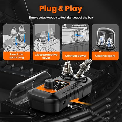 (Upgraded SP02) ANCEL SP21 Spark Plug Tester, Dual Holes Test Spark Plug Tool, Car Motorcycle Engine Ignition Tester 0 to 6000RPM Spark Tester Socket with Mistake-Proof Design