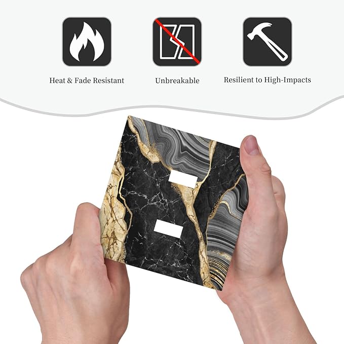 Decorative Light Switch Plate Covers Modern Abstract Black Gold Marble 2 Gang Light Switch Cover Plate Double Toggle Wall Plate Outlet Covers for Bathroom Decor （2 Pack）