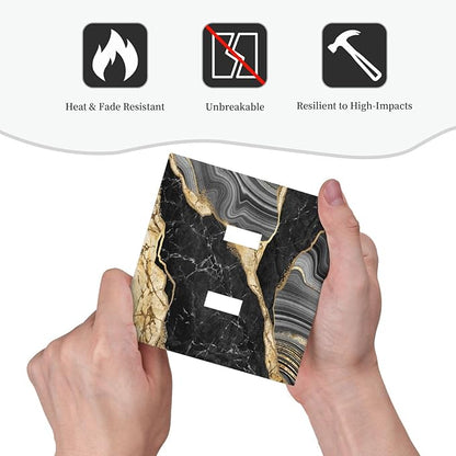 Decorative Light Switch Plate Covers Modern Abstract Black Gold Marble 2 Gang Light Switch Cover Plate Double Toggle Wall Plate Outlet Covers for Bathroom Decor （2 Pack）