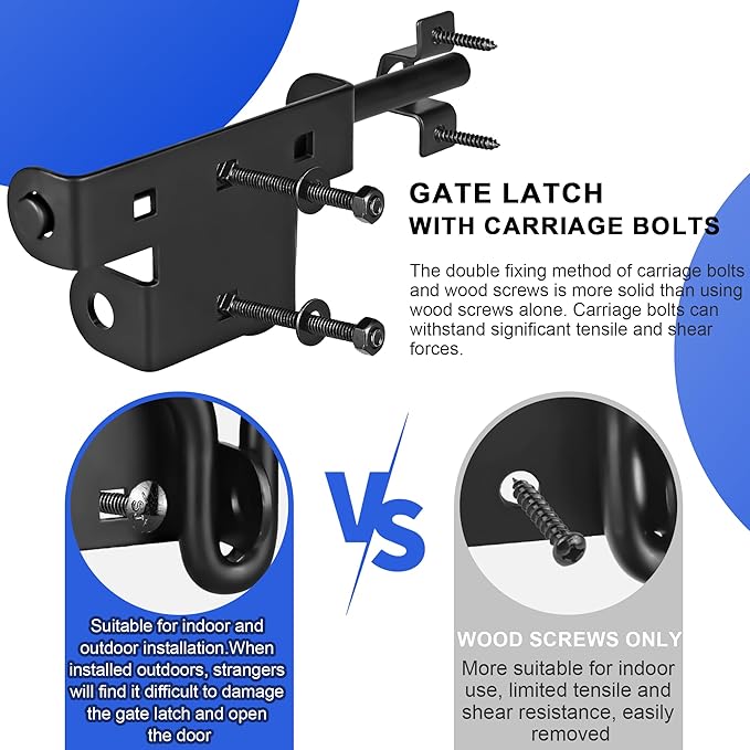 Heavy Duty Slide Bolt Gate Latch with Padlock Hole - Universal Security Lock for Wooden Fence, Metal Gate, Shed Door, Yard Barn, Vinyl Sliding Door - Out/Indoor Waterproof Door Latch, Black