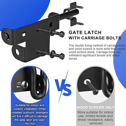 Heavy Duty Slide Bolt Gate Latch with Padlock Hole - Universal Security Lock for Wooden Fence, Metal Gate, Shed Door, Yard Barn, Vinyl Sliding Door - Out/Indoor Waterproof Door Latch, Black